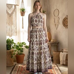 BAILEY 44 100% Cotton 2 Pce Tiered Maxi Skirt; One Shoulder Top Pull On Style XL